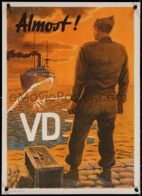 9r073 ALMOST VD 16x23 Australian WWII war poster 1946 Schiffers art of discharged soldier delayed by VD!