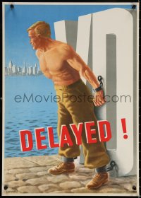 9r075 DELAYED VD 16x22 Australian WWII war poster 1946 art of man chained to venereal disease!