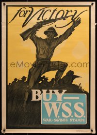9r059 FOR VICTORY BUY WSS WAR-SAVINGS STAMPS 20x28 WWI war poster 1910s soldiers on hill with guns!