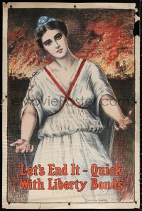 9r064 LET'S END IT - QUICK WITH LIBERTY BONDS 28x42 WWI war poster 1917 Ingres Lady Liberty art!