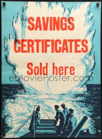 9r076 SAVINGS CERTIFICATES SOLD HERE 20x27 English WWII war poster 1940s deploying depth charges!