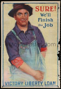 9r065 SURE WE'LL FINISH THE JOB 26x38 WWI war poster 1918 Beneker art of farmer reaching for money!