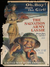 9r069 UNITED WAR WORK CAMPAIGN 30x40 WWI war poster 1918 oh, boy that's the Salvation Army lassie!