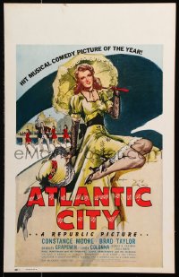 9t014 ATLANTIC CITY WC 1944 Phil Schaeffer art of sexy Constance Moore with bonnett & umbrella!