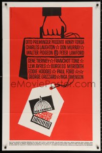 9w066 ADVISE & CONSENT 1sh 1962 Otto Preminger, Saul Bass Washington Capitol & attache case art!