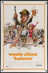 9w109 BANANAS 1sh 1971 great artwork of Woody Allen by E.C. Comics artist Jack Davis!