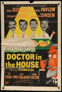 9w009 DOCTOR IN THE HOUSE English 1sh 1955 great art of Dr. Dirk Bogarde examining sexy Muriel Pavlow!