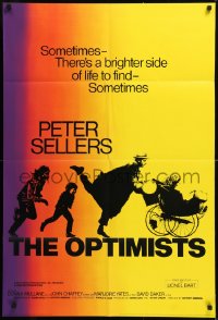 9w025 OPTIMISTS English 1sh 1974 cool different artwork of Peter Sellers, Marjorie Yates!