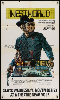 9x080 WESTWORLD half subway 1973 Crichton, cyborg cowboy Yul Brynner by Neal Adams!