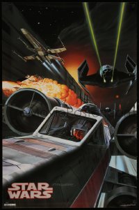 9y044 STAR WARS signed 23x35 commercial poster 1996 by Ralph McQuarrie, Death Star trench run art!