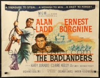 9z298 BADLANDERS style B 1/2sh 1958 Alan Ladd, Ernest Borgnine and shackled fist holding chain!
