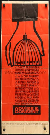 9z004 ADVISE & CONSENT insert 1962 Otto Preminger, classic Saul Bass Washington Capitol art!