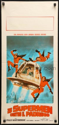 9z864 3 SUPERMEN AGAINST GODFATHER Italian locandina 1980 wonderful art of flying superheros!