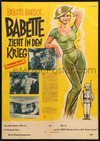 1b072 BABETTE GOES TO WAR East German 16x23 1963 Geffers art of sexy soldier Brigitte Bardot!