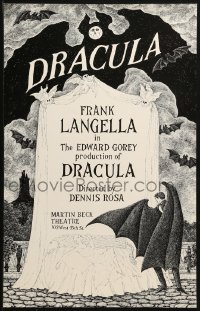 1c012 DRACULA 14x22 stage poster 1977 cool vampire horror art by producer Edward Gorey!