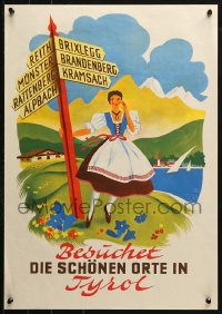 1c073 BESUCHET DIE SCHONEN ORTE IN TYROL 17x24 Austrian travel poster 1950s woman in blue dress!