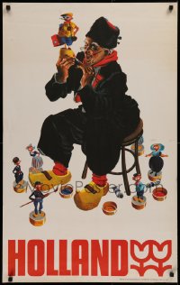 1c077 HOLLAND 25x39 Dutch travel poster 1950s great art of guy working on wooden toy statuettes!
