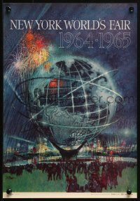 1c080 NEW YORK WORLD'S FAIR 11x16 travel poster 1961 art of the Unisphere & fireworks by Bob Peak!