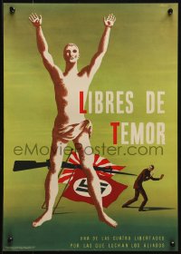 1c060 LIBRES DE TEMOR 14x20 WWII war poster 1942 FDR's Four Freedoms, symbolic art by Atherton!