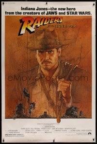 1d006 RAIDERS OF THE LOST ARK 40x60 1981 Richard Amsel art of Harrison Ford, Steven Spielberg!