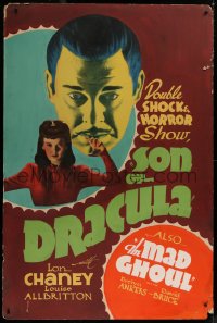 1d182 SON OF DRACULA /MAD GHOUL 40x60 1943 different image of vampire Lon Chaney, also The Mad Ghoul, rare!