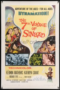 1d051 7th VOYAGE OF SINBAD linen 1sh 1958 Ray Harryhausen fantasy classic, Dynamation montage!