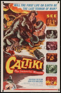 1d059 CALTIKI THE IMMORTAL MONSTER linen 1sh 1960 the first life on Earth will be man's last terror!