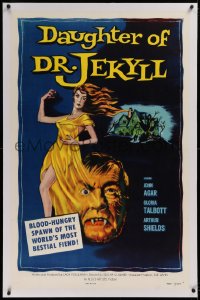 1d063 DAUGHTER OF DR JEKYLL linen 1sh 1957 Edgar Ulmer, bestial fiend hidden in a woman's body!