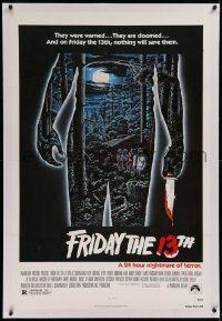 1d072 FRIDAY THE 13th linen 1sh 1980 great Alex Ebel art, slasher classic, 24 hours of terror!