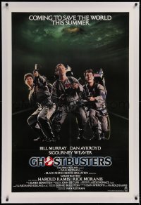 1d075 GHOSTBUSTERS linen advance 1sh 1984 Bill Murray, Aykroyd & Ramis are here to save the world!