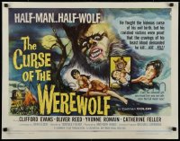 1d131 CURSE OF THE WEREWOLF 1/2sh 1961 Hammer, art of monster Oliver Reed looming over scared girl!