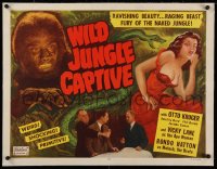 1d042 JUNGLE CAPTIVE linen 1/2sh R1952 Ape Woman Vicky Lane, Rondo Hatton, Wild Jungle Captive!