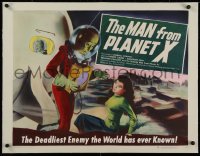 1d043 MAN FROM PLANET X linen style B 1/2sh 1951 Edgar Ulmer, great art of alien w/ girl, ultra rare!