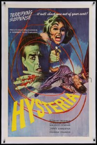 1d081 HYSTERIA linen 1sh 1965 Webber, Hammer horror, will shock you out of your seat, Freddy Francis