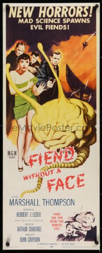 1d030 FIEND WITHOUT A FACE linen insert 1958 giant brain & sexy towel girl, mad science spawns evil!