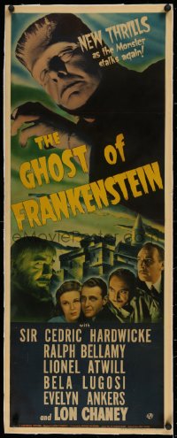 1d033 GHOST OF FRANKENSTEIN linen insert 1942 Lon Chaney Jr. as the monster, Bela Lugosi, very rare!