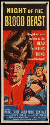 1d037 NIGHT OF THE BLOOD BEAST linen insert 1958 art of sexy girl & monster hand with severed head!