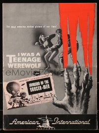 1d150 I WAS A TEENAGE WEREWOLF/INVASION OF THE SAUCER-MEN pressbook 1957 two top thriller-chillers!