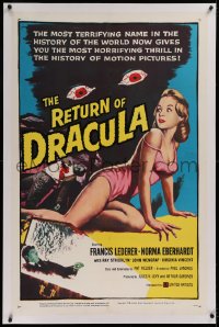 1d106 RETURN OF DRACULA linen 1sh 1958 art of sexy girl being watched by creepy vampire eyes!
