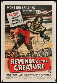 1d108 REVENGE OF THE CREATURE linen 1sh 1955 art of the monster holding sexy girl by Reynold Brown!
