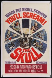 1d112 SKULL linen 1sh 1965 Peter Cushing, Christopher Lee, cool horror artwork of creepy skull!