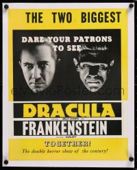 1d016 DRACULA/FRANKENSTEIN linen 14x18 trade ad 1939 Boris Karloff & Bela Lugosi close ups, rare & different!