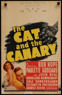 1d139 CAT & THE CANARY WC 1939 monster hand threatening Bob Hope & sexy Paulette Goddard!