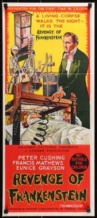 1f017 REVENGE OF FRANKENSTEIN Aust daybill 1969 Peter Cushing, cool different art!