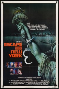 1f095 ESCAPE FROM NEW YORK advance 1sh 1981 Carpenter, art of handcuffed Lady Liberty by Stan Watts!