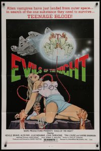 1f097 EVILS OF THE NIGHT 1sh 1985 Tom Tierney art of sexy girl in peril, ghouls need teenage blood!