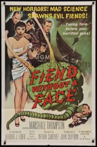 1f098 FIEND WITHOUT A FACE 1sh 1958 giant brain & sexy girl in towel, mad science spawns evil!