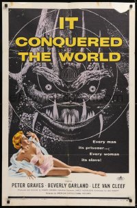 1f125 IT CONQUERED THE WORLD 1sh 1956 Roger Corman, Kallis art of wacky monster & sexy girl!