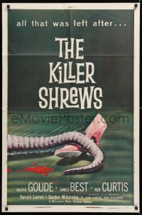 1f127 KILLER SHREWS 1sh 1959 classic horror art of all that was left after the monster attack!