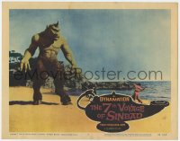 1f195 7th VOYAGE OF SINBAD LC #3 1958 Ray Harryhausen, cool fx scene with Mathews battling Cyclops!